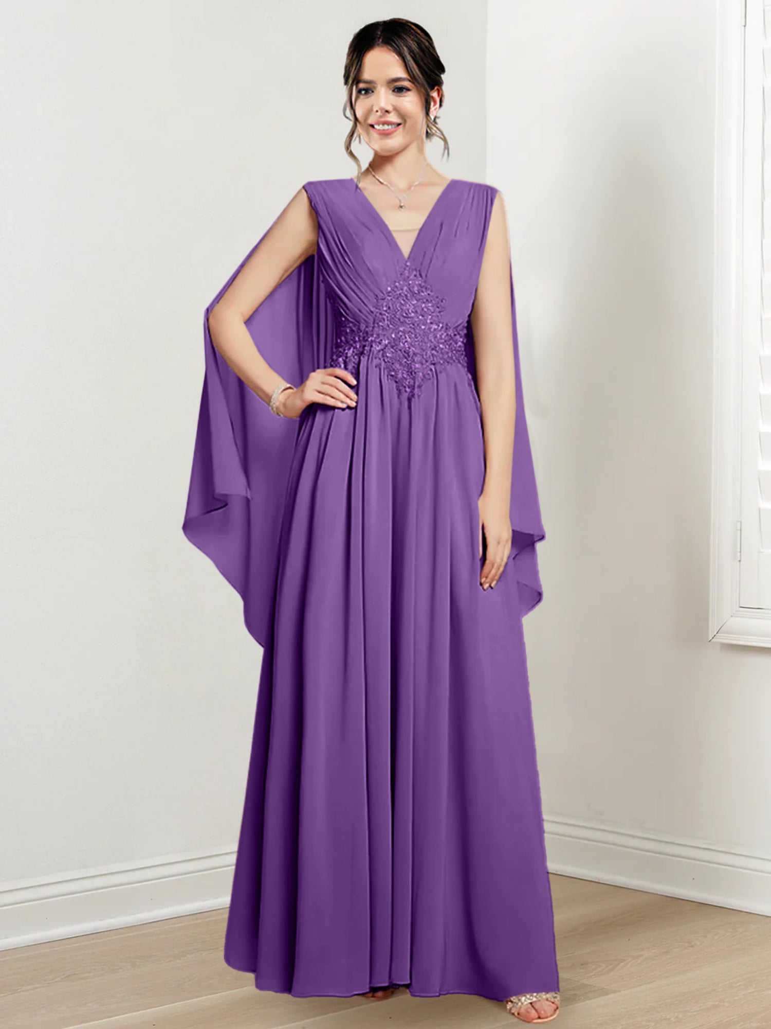 V Neck A Line Long Dresses for the Mother of the Bride