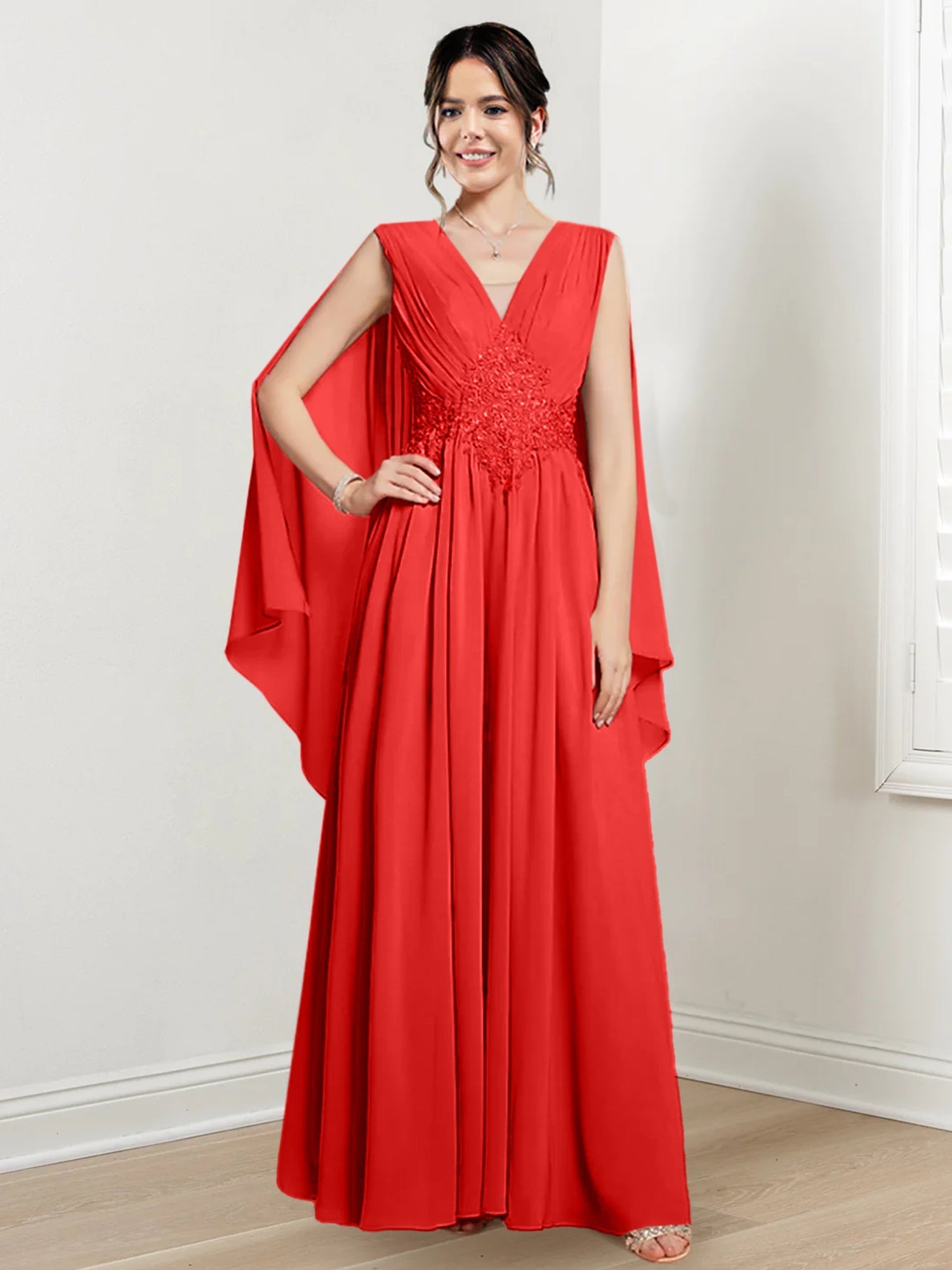 V Neck A Line Long Dresses for the Mother of the Bride