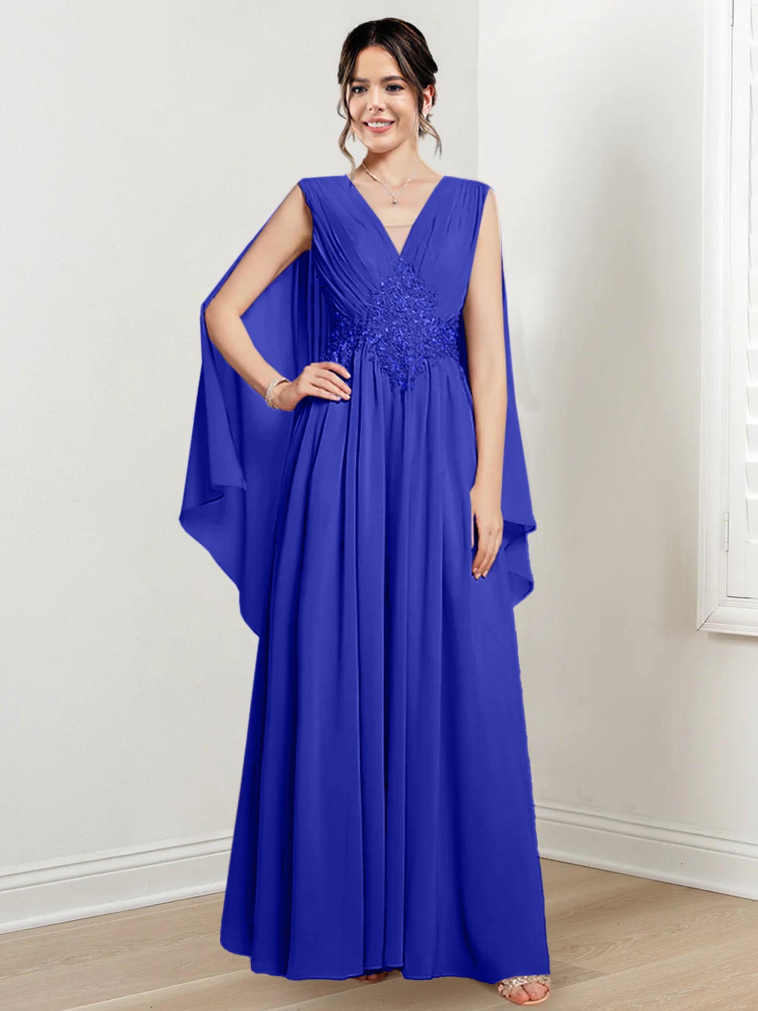 V Neck A Line Long Dresses for the Mother of the Bride