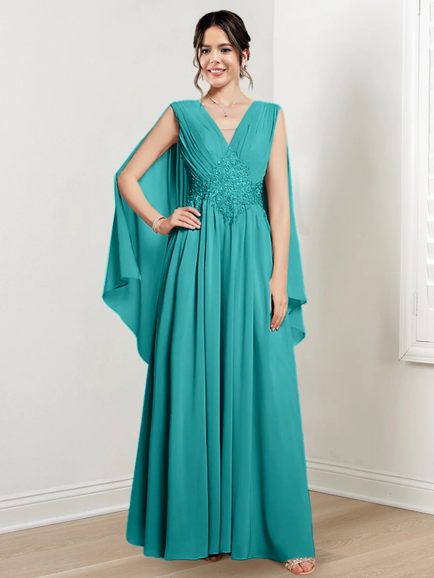 V Neck A Line Long Dresses for the Mother of the Bride