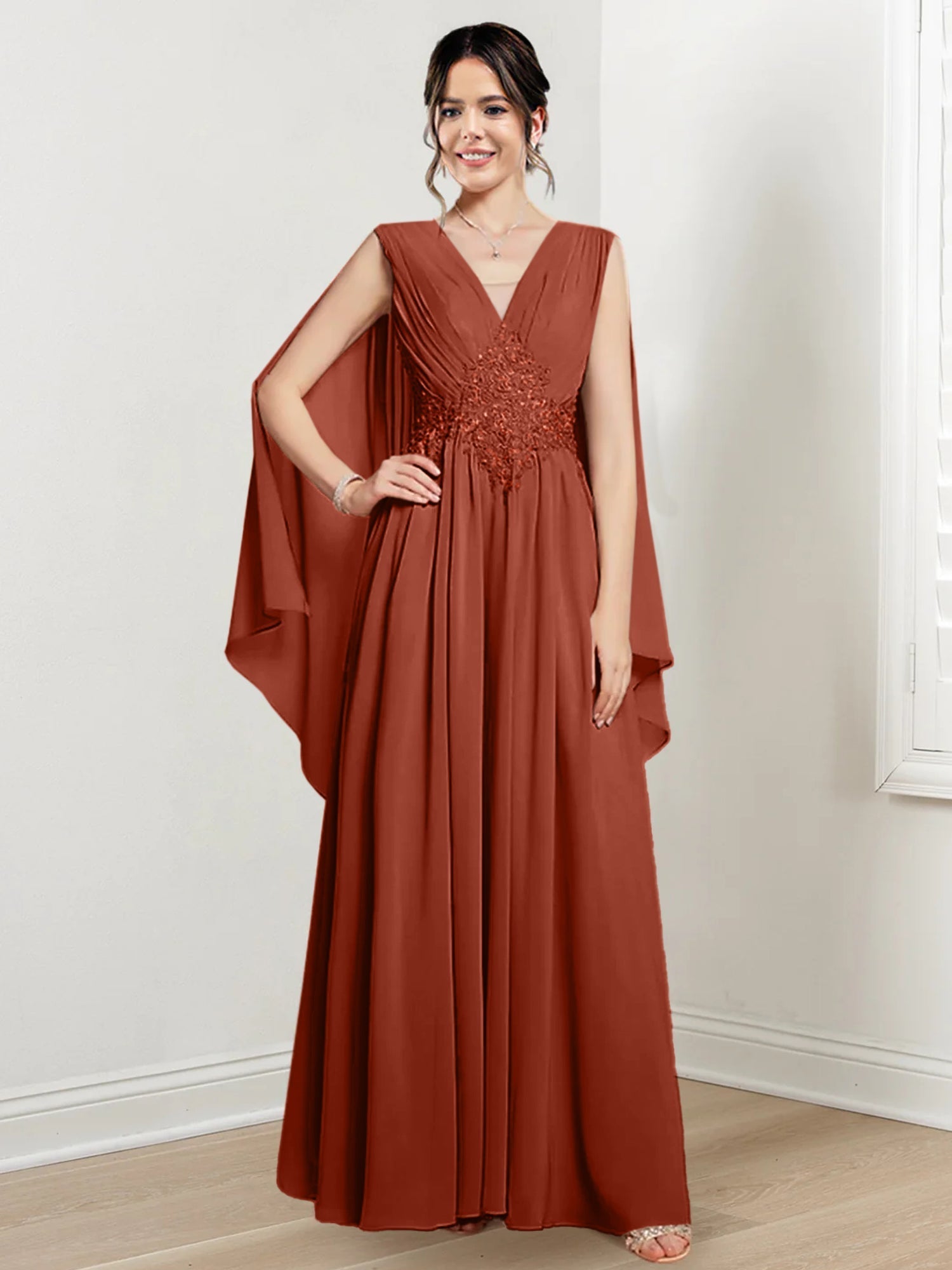 V Neck A Line Long Dresses for the Mother of the Bride