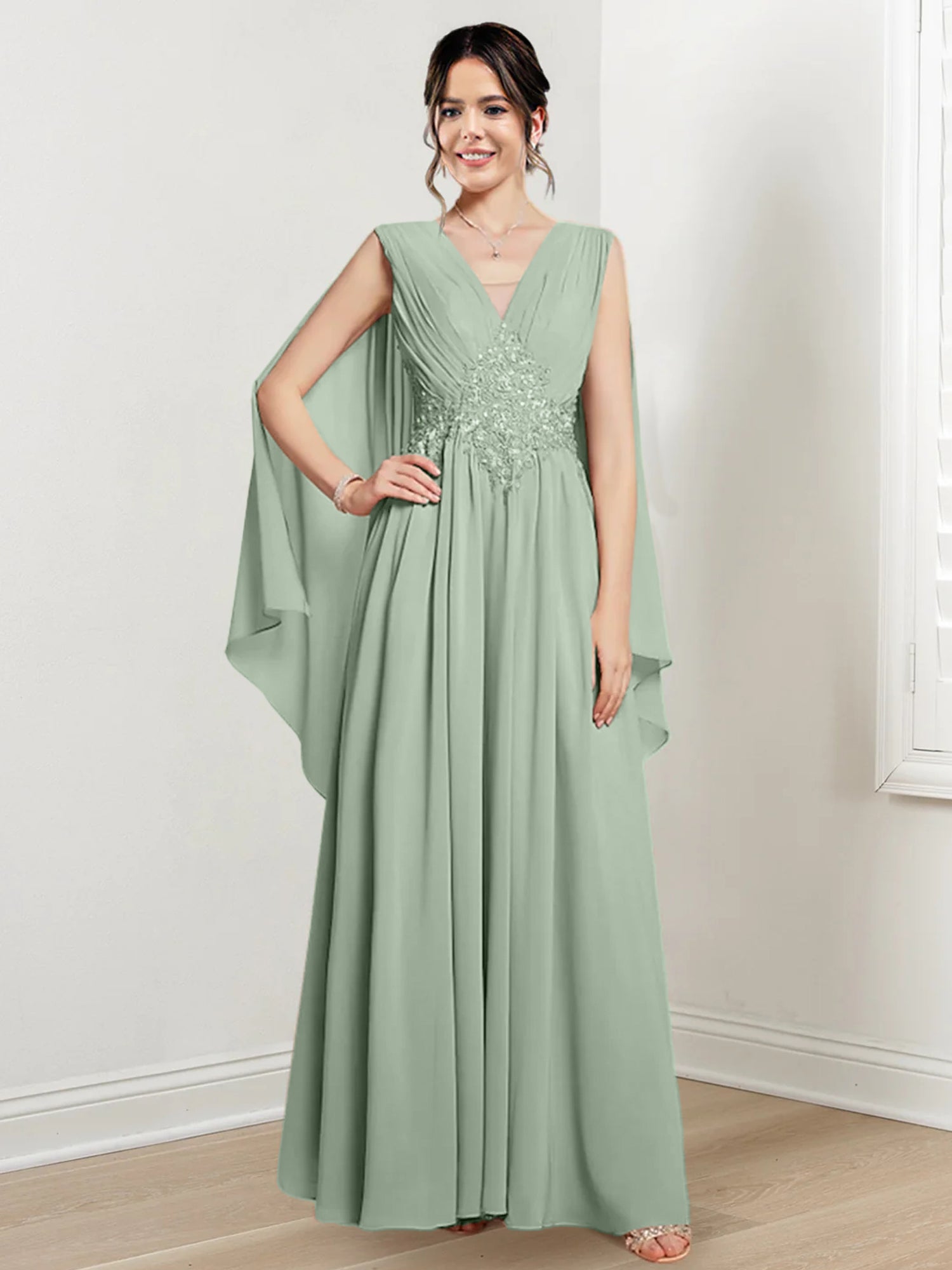 V Neck A Line Long Dresses for the Mother of the Bride