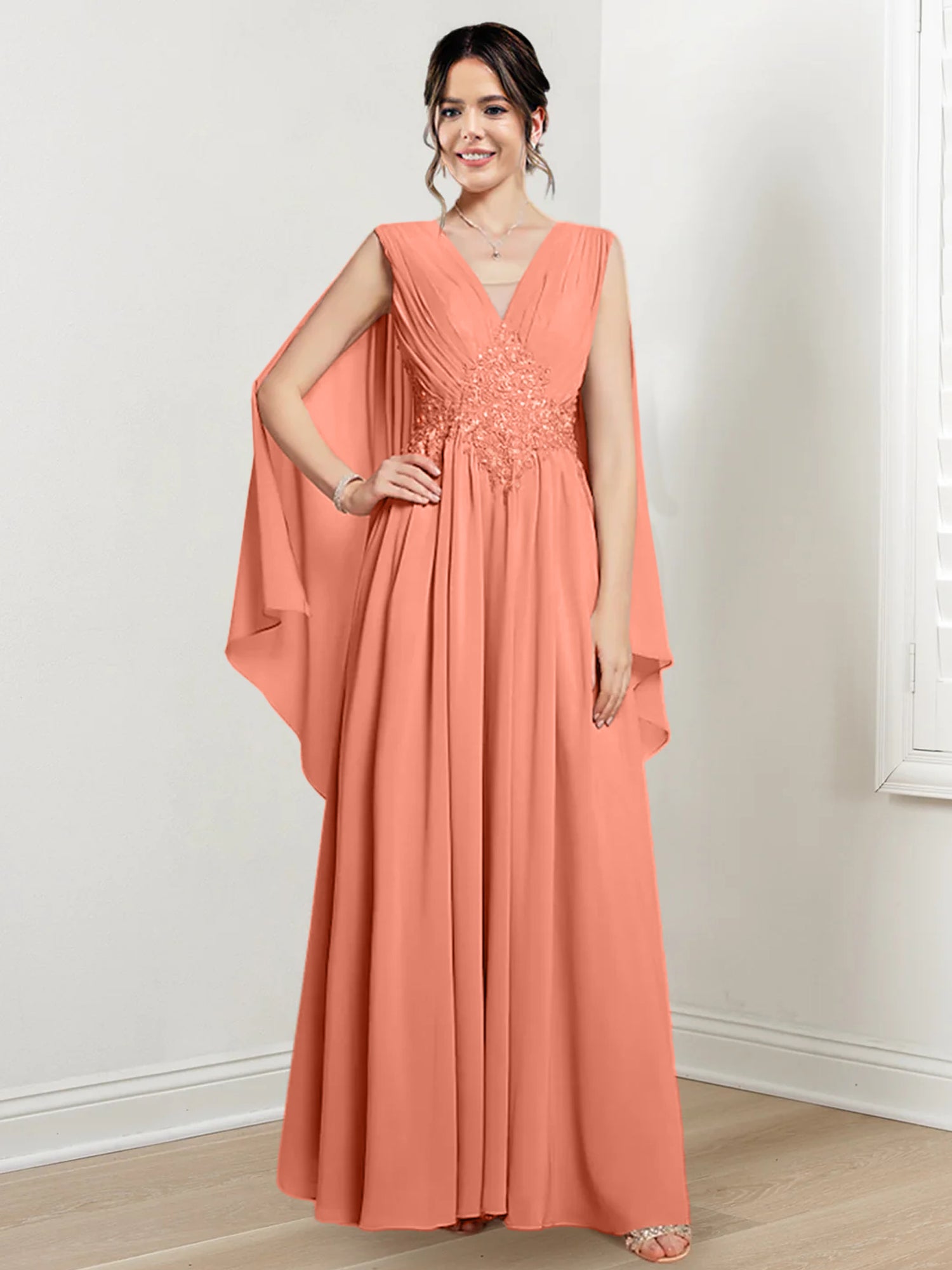 V Neck A Line Long Dresses for the Mother of the Bride