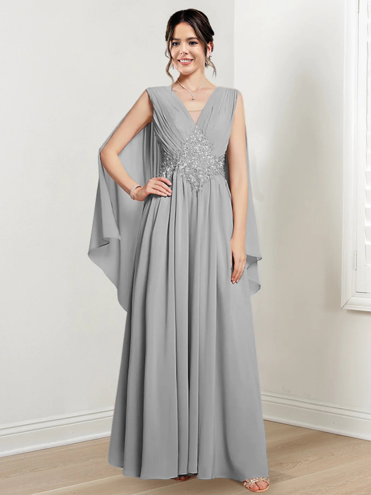 V Neck A Line Long Dresses for the Mother of the Bride