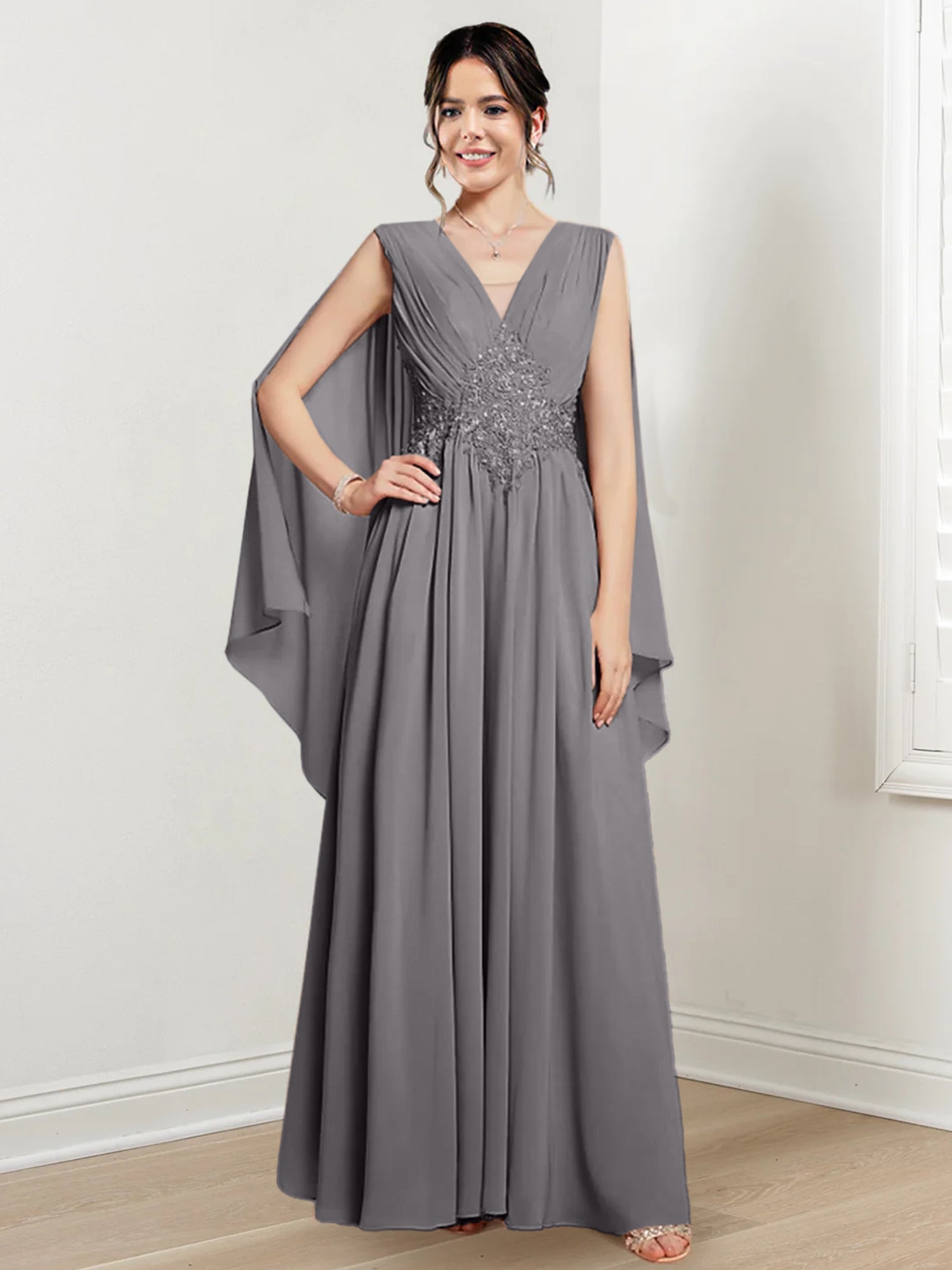 V Neck A Line Long Dresses for the Mother of the Bride