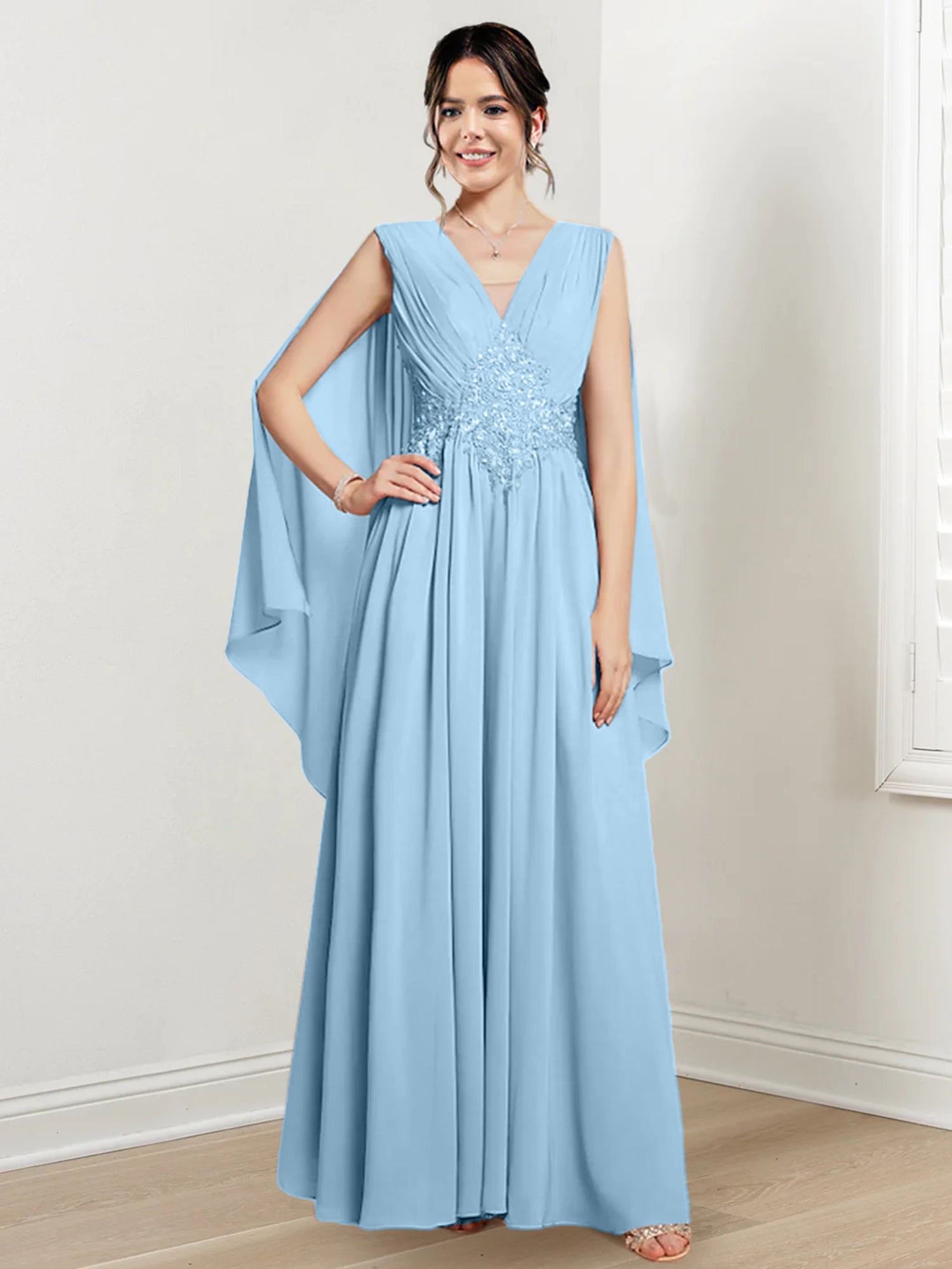 V Neck A Line Long Dresses for the Mother of the Bride