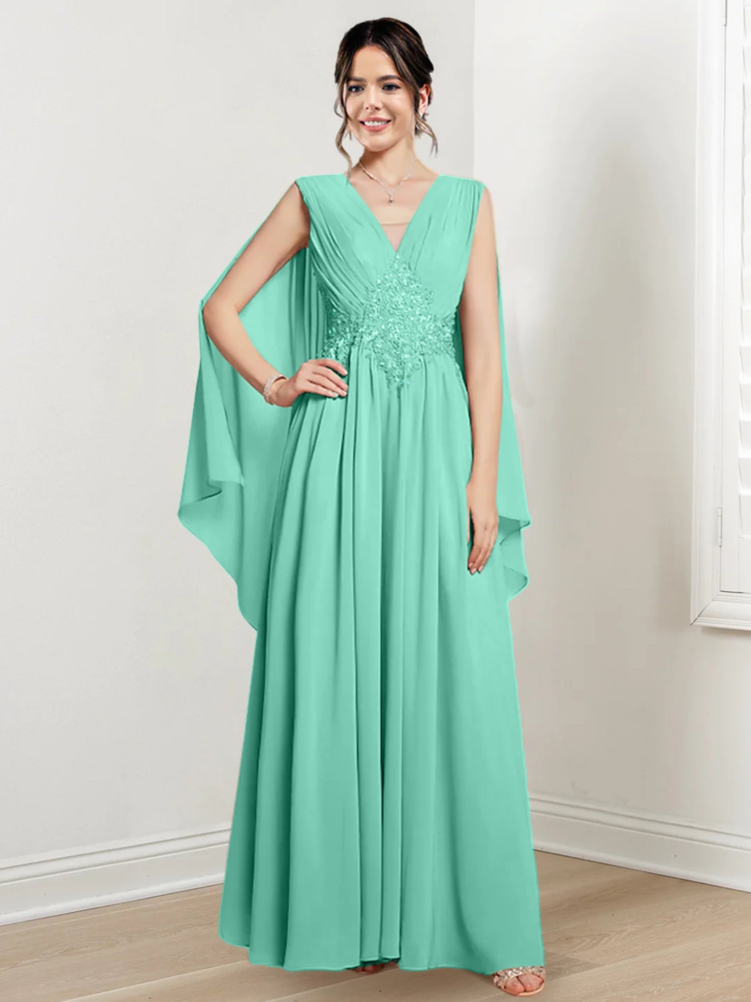V Neck A Line Long Dresses for the Mother of the Bride