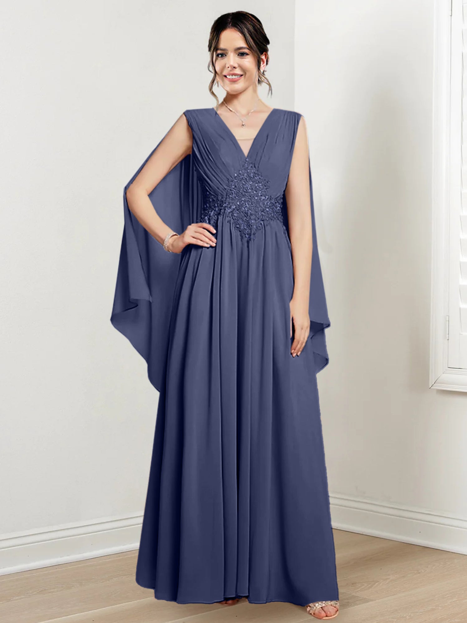 V Neck A Line Long Dresses for the Mother of the Bride