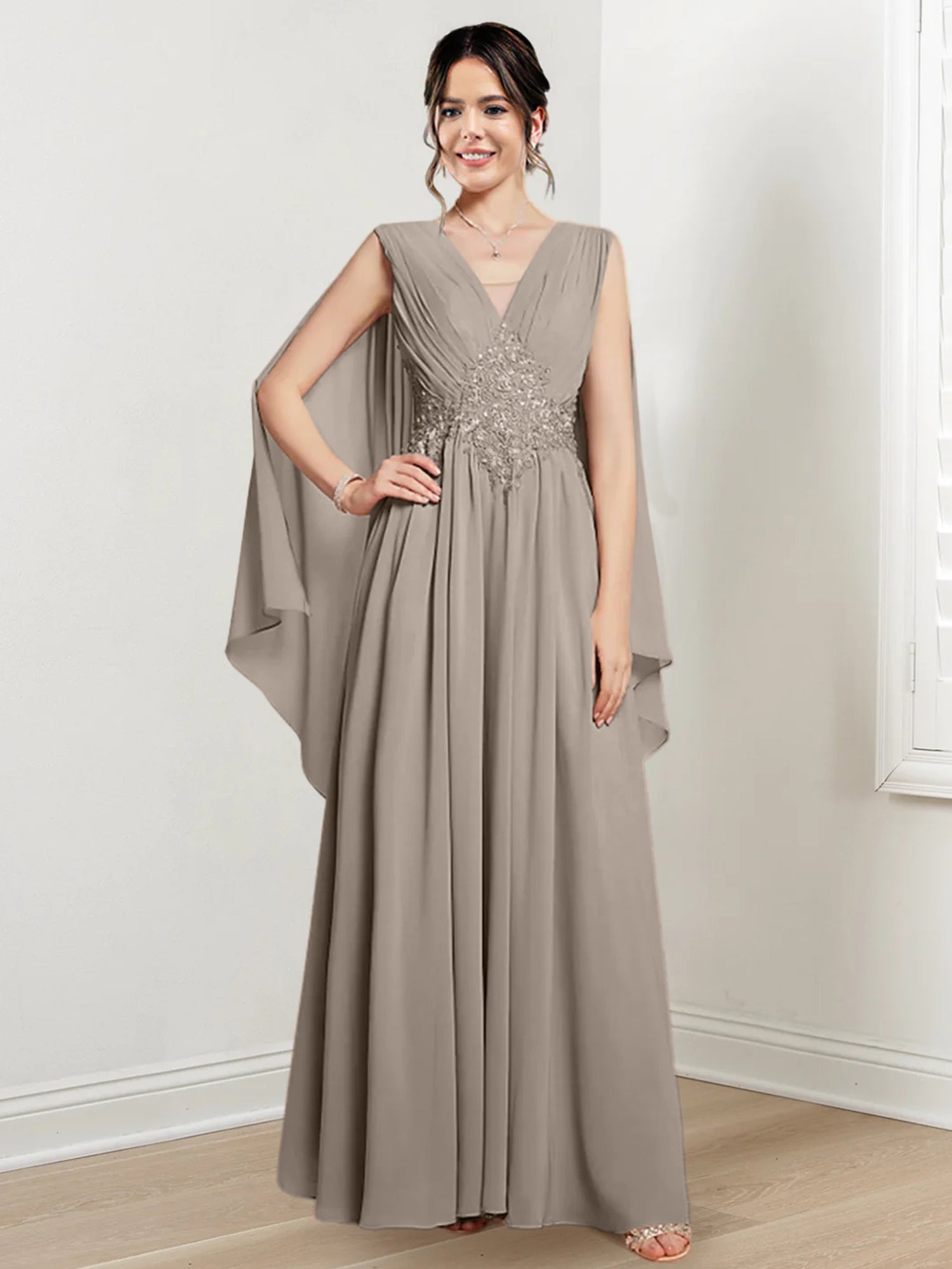 V Neck A Line Long Dresses for the Mother of the Bride