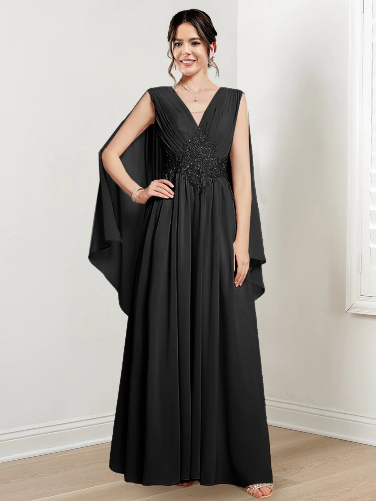 V Neck A Line Long Dresses for the Mother of the Bride