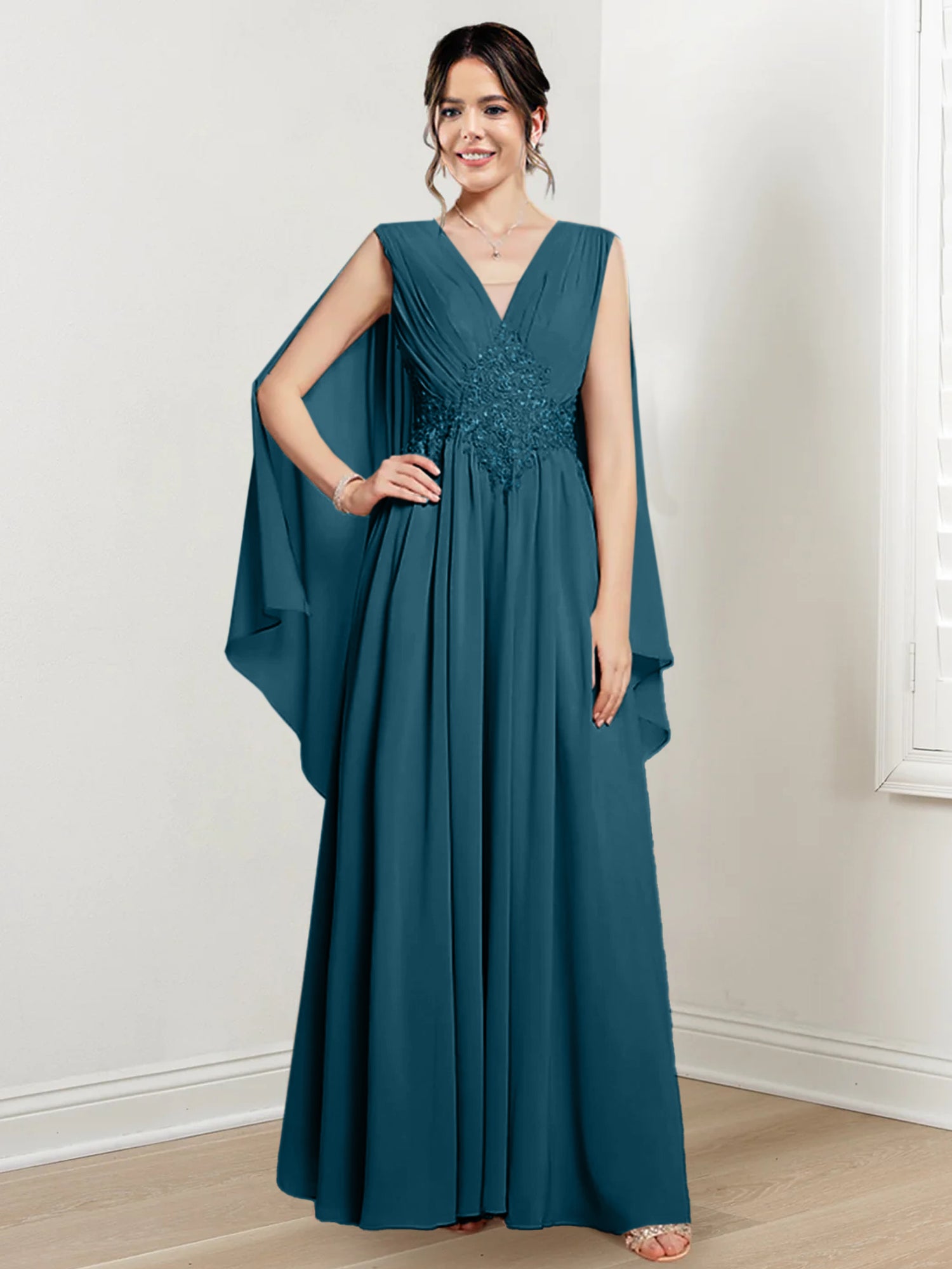 V Neck A Line Long Dresses for the Mother of the Bride