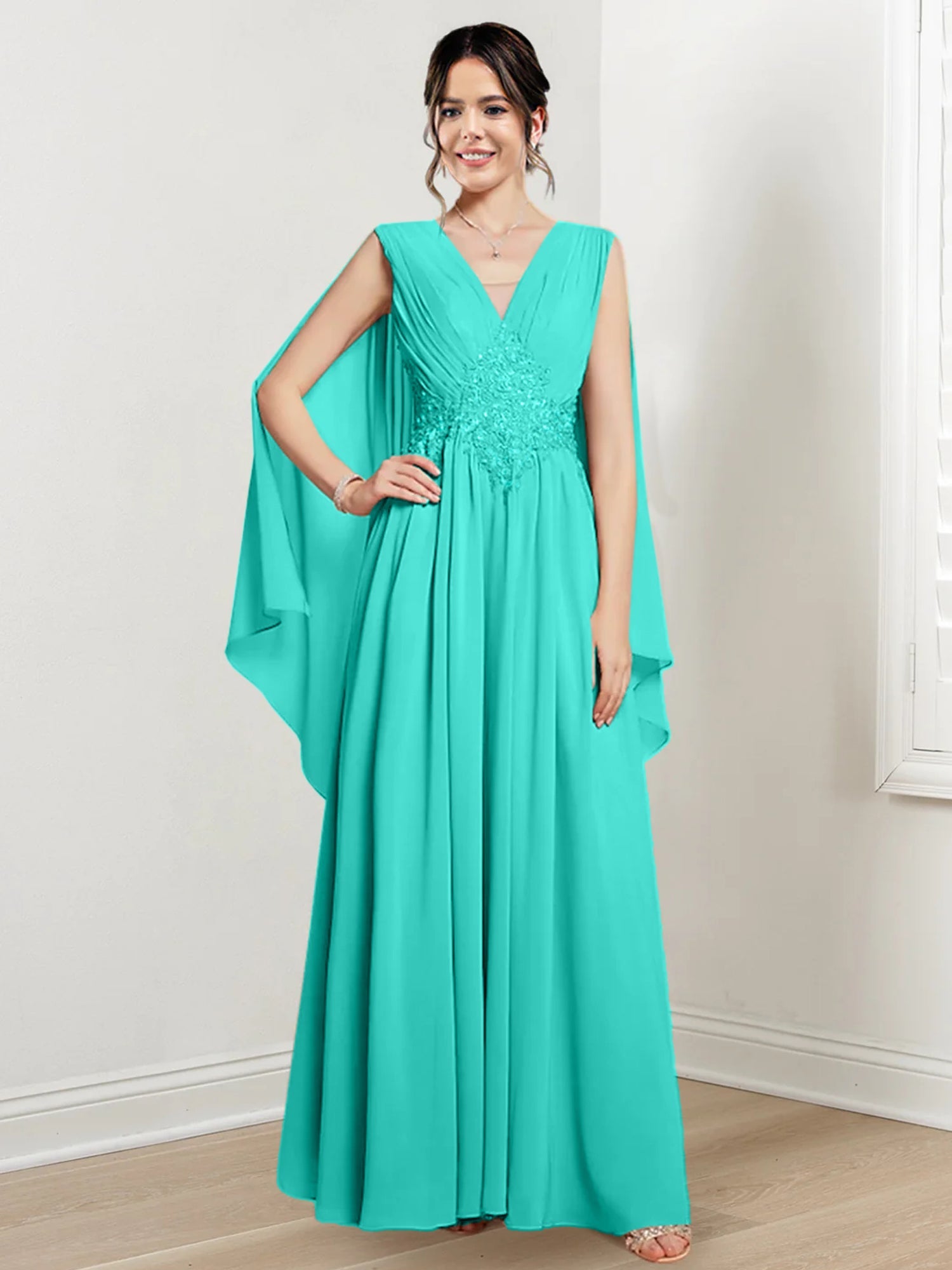 V Neck A Line Long Dresses for the Mother of the Bride