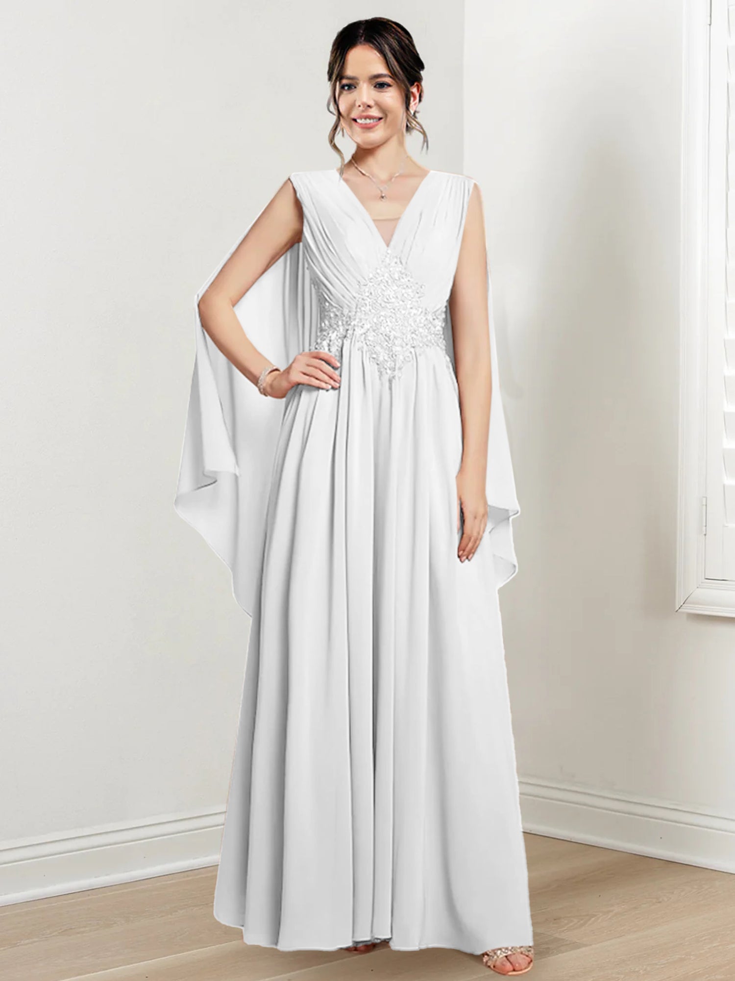 V Neck A Line Long Dresses for the Mother of the Bride