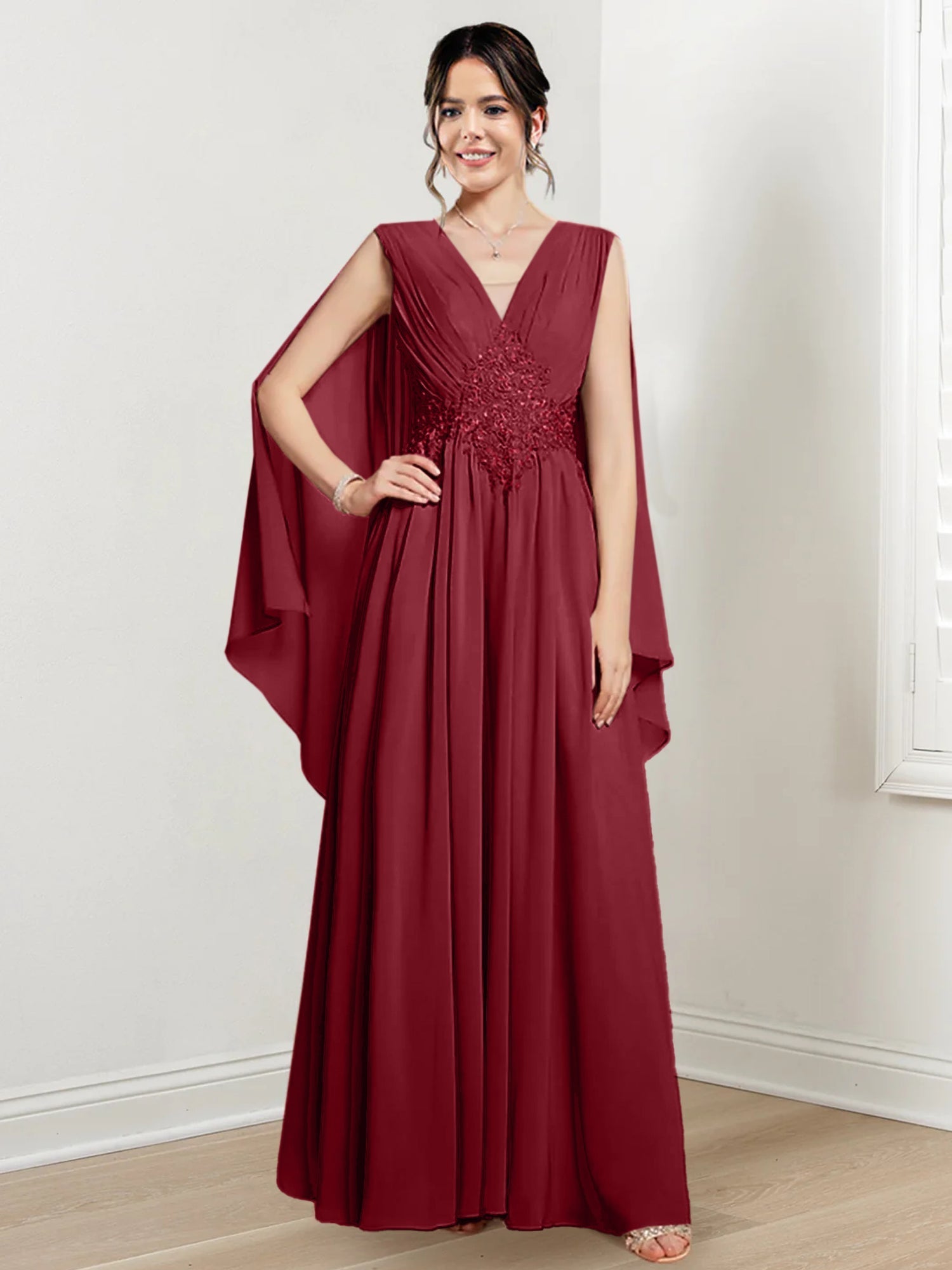 V Neck A Line Long Dresses for the Mother of the Bride