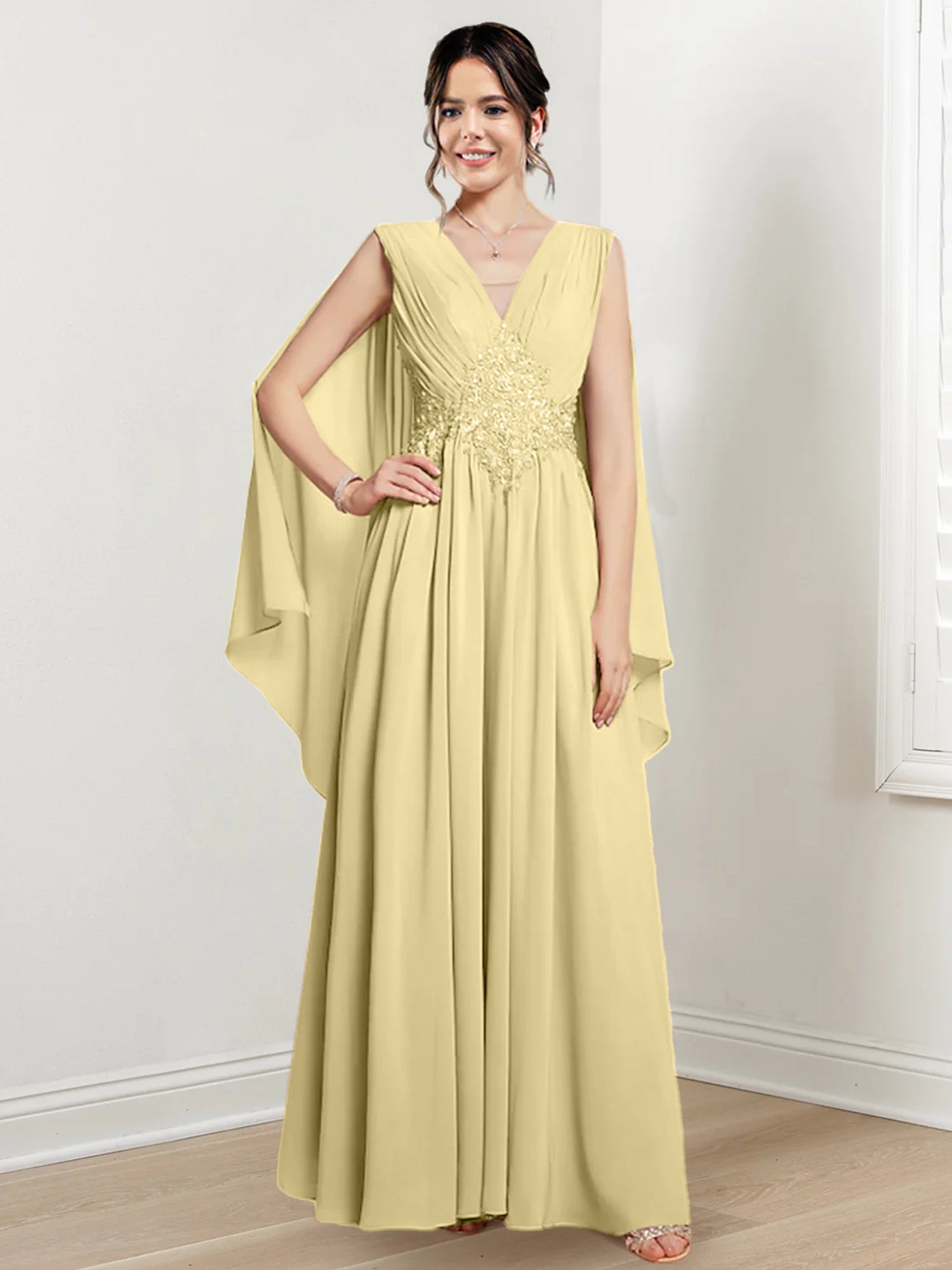 V Neck A Line Long Dresses for the Mother of the Bride