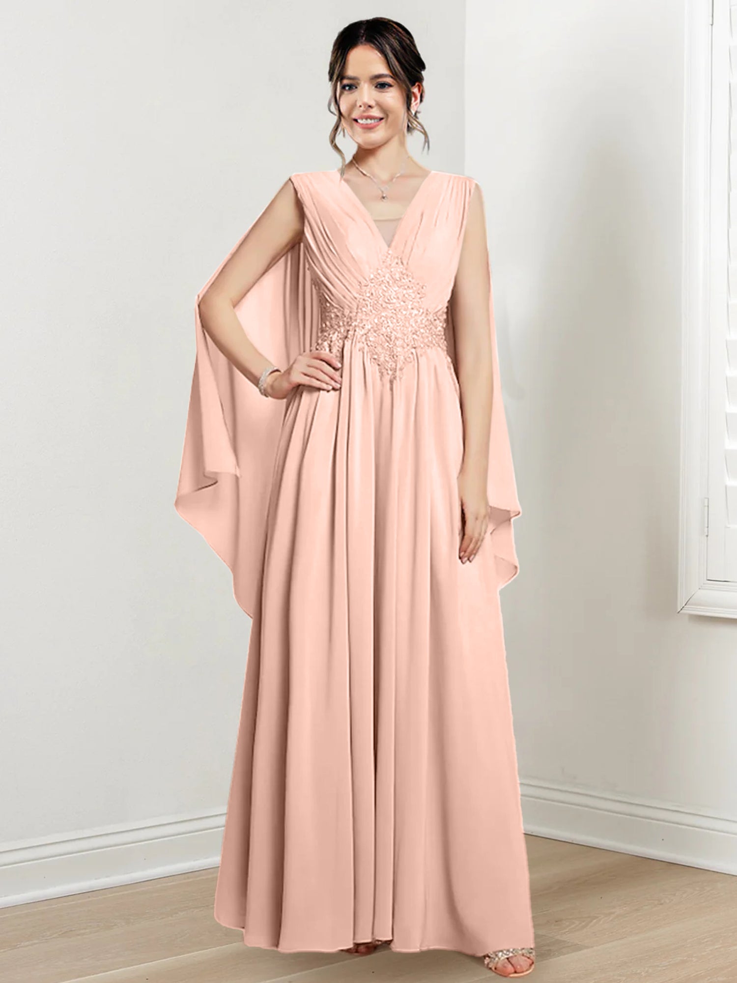 V Neck A Line Long Dresses for the Mother of the Bride
