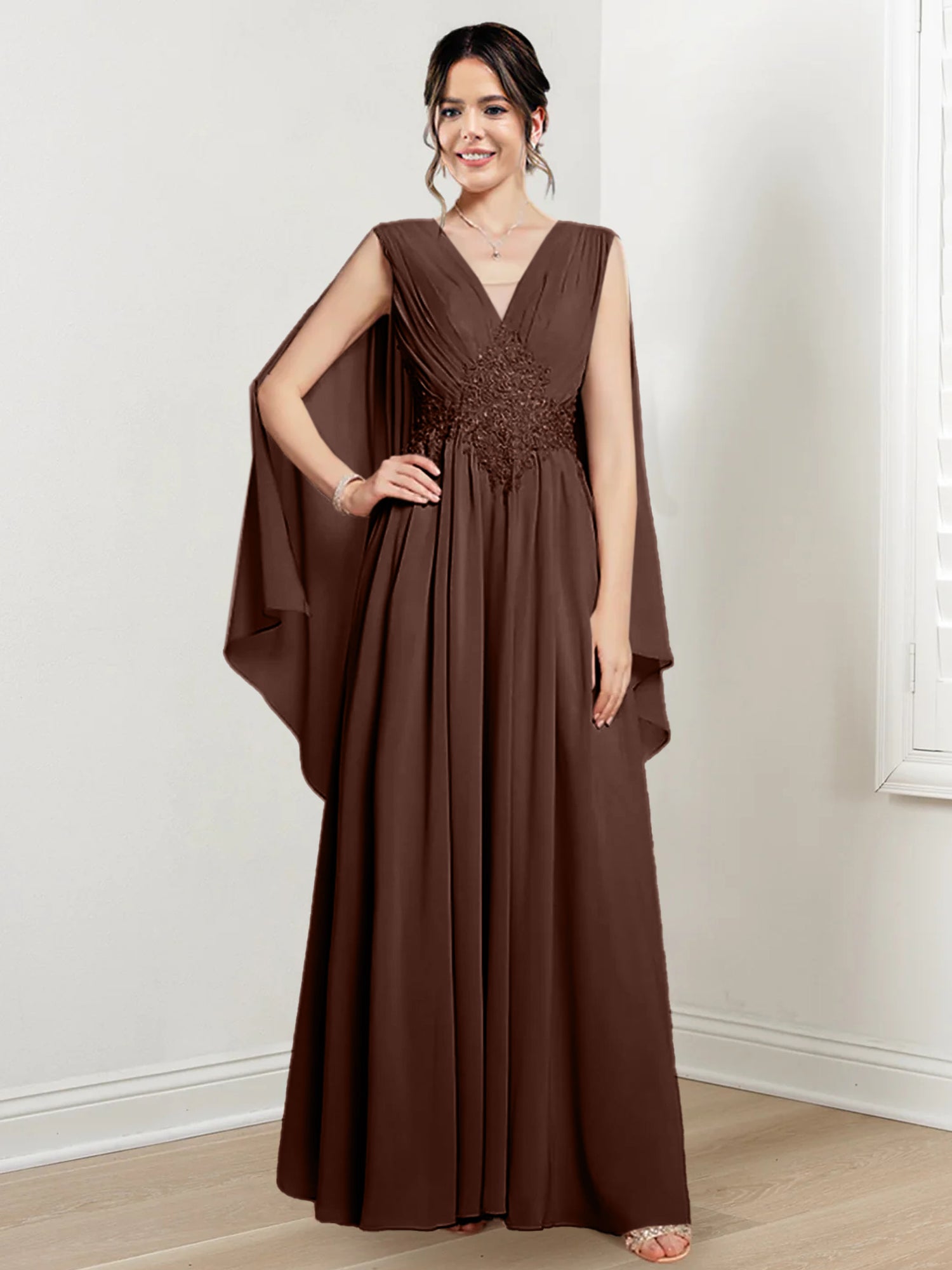 V Neck A Line Long Dresses for the Mother of the Bride
