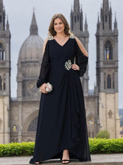 V Neck A Line Gown for the Mother of the Bride Embellished with Rhinestones
