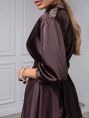 V Neck A Line Gown with 3/4 Sleeves and Beading for the Mother of the Bride
