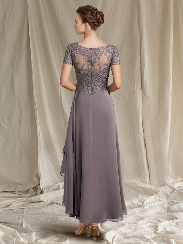 V Neck A Line Tea Length Dresses for the Mother of the Bride