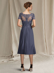 V Neck A Line Tea Length Dresses for the Mother of the Bride
