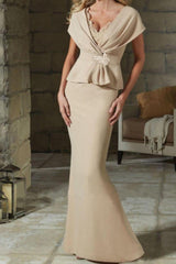 V Neck Belted Mother of the Bride Sheath Column Dresses