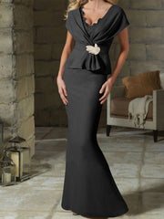 V Neck Belted Mother of the Bride Sheath Column Dresses