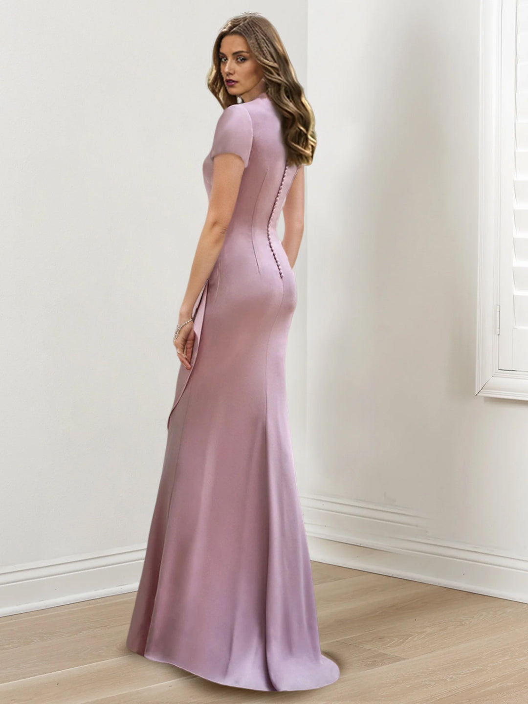 V Neck Long Mermaid Trumpet Mother of the Bride Dresses with Ruffles