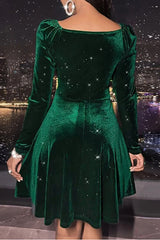 V-Neck Green Homecoming Dress Velvet Christmas Dress