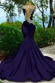 V Neck Mermaid Appliques Lace Sequined Open Back One Shoulder Floor Length Sleeveless Prom Dress