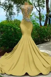 V Neck Mermaid Appliques Lace Sequined Open Back One Shoulder Floor Length Sleeveless Prom Dress