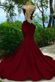 V Neck Mermaid Appliques Lace Sequined Open Back One Shoulder Floor Length Sleeveless Prom Dress