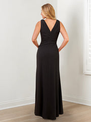 V Neck Mother of the Bride Column Dresses with Side Split & Wraps