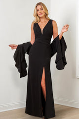 V Neck Mother of the Bride Column Dresses with Side Split & Wraps