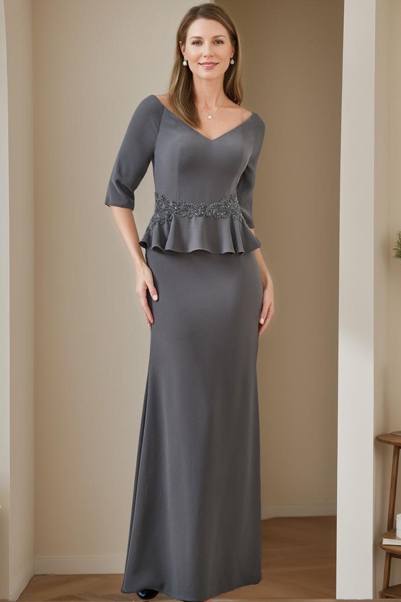 V Neck Mother of the Bride Trumpet Mermaid Dresses Featuring Ruffles and Appliques