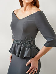 V Neck Mother of the Bride Trumpet Mermaid Dresses Featuring Ruffles and Appliques