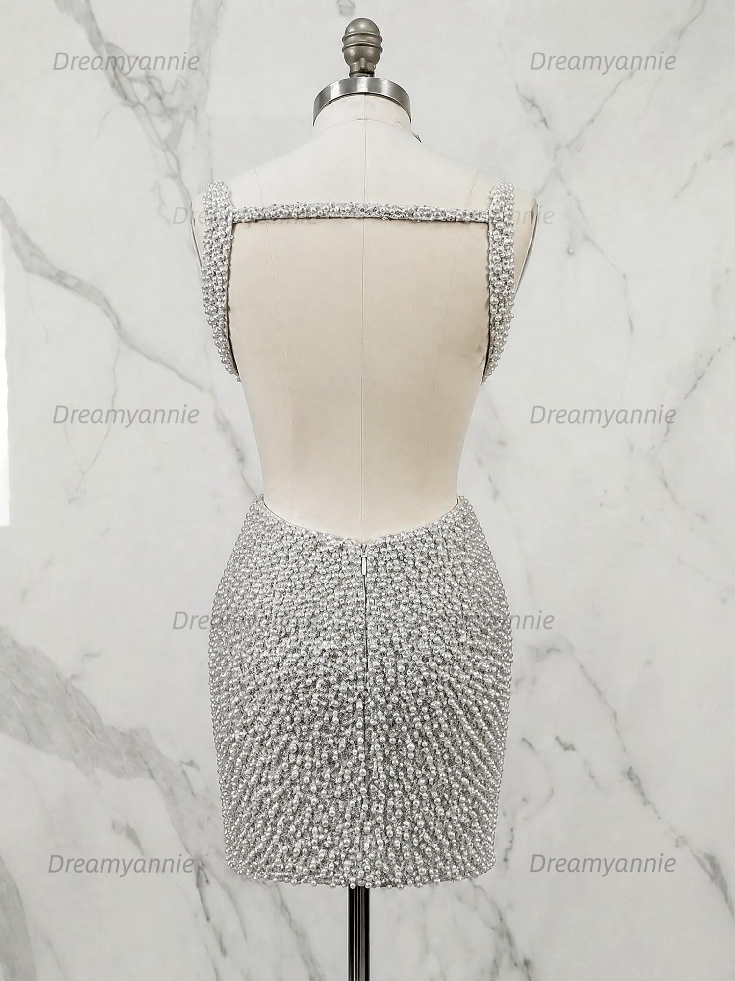 V Neck Pearl Embellished Short Homecoming Dress