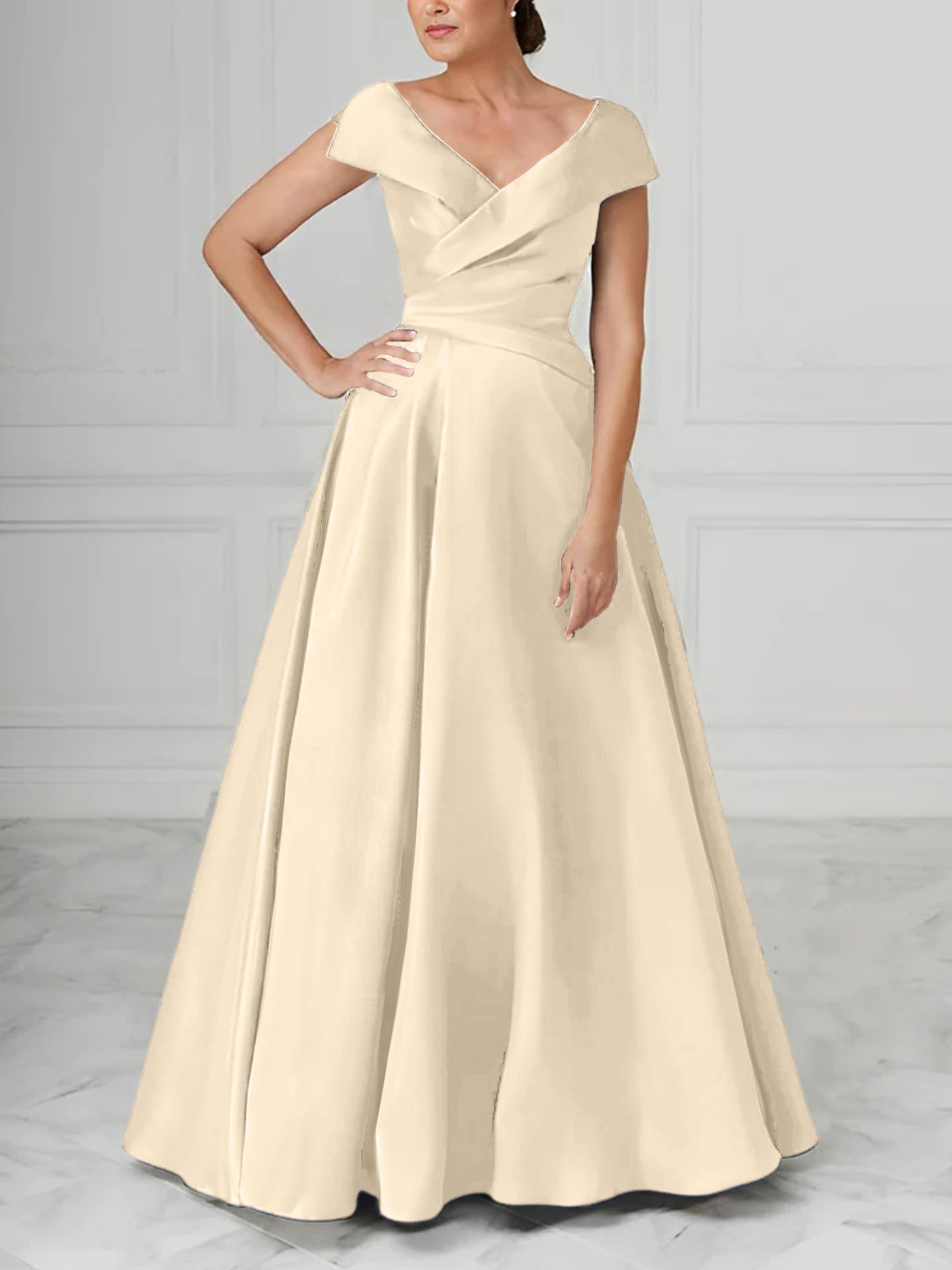 V Neck Satin A Line Mother of the Bride Dresses with Ruched Details