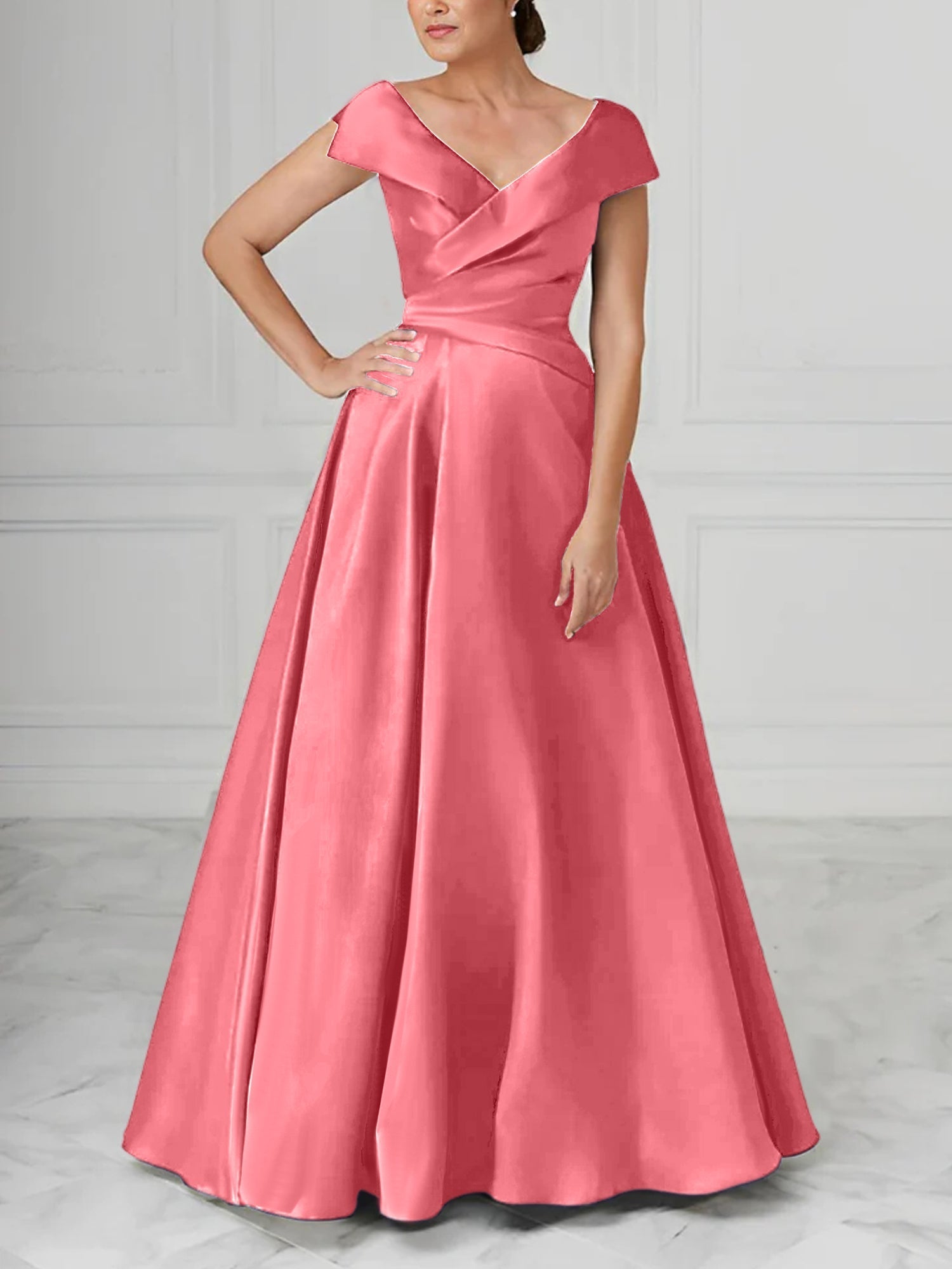 V Neck Satin A Line Mother of the Bride Dresses with Ruched Details