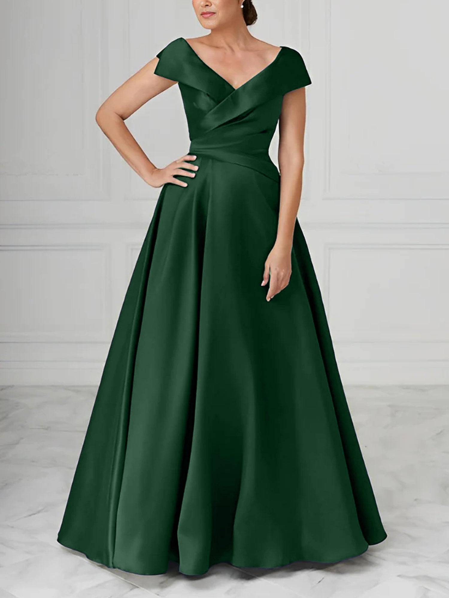 V Neck Satin A Line Mother of the Bride Dresses with Ruched Details