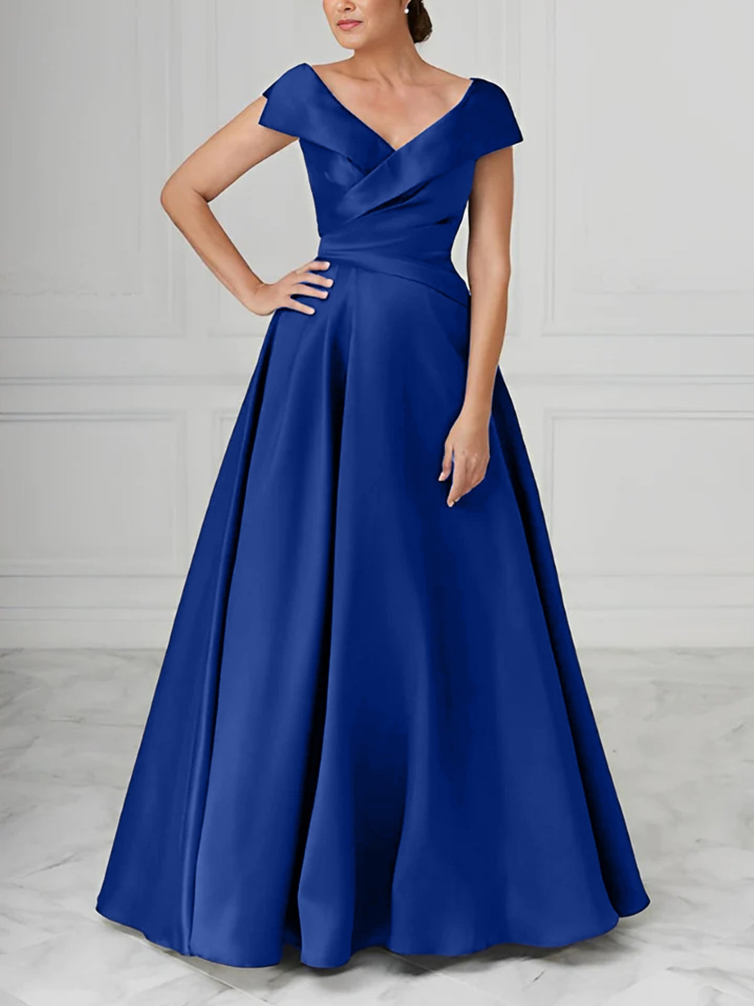 V Neck Satin A Line Mother of the Bride Dresses with Ruched Details