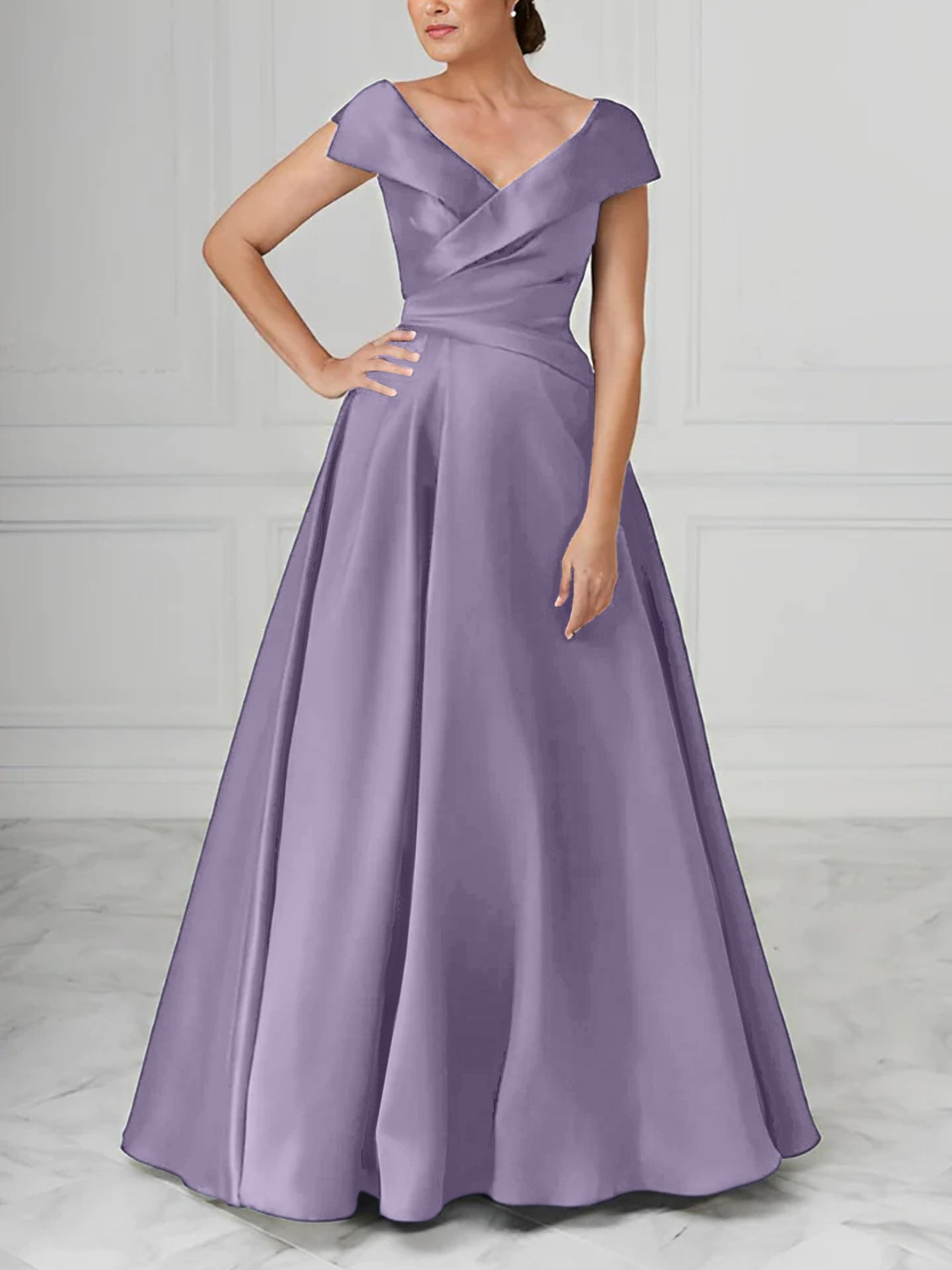 V Neck Satin A Line Mother of the Bride Dresses with Ruched Details