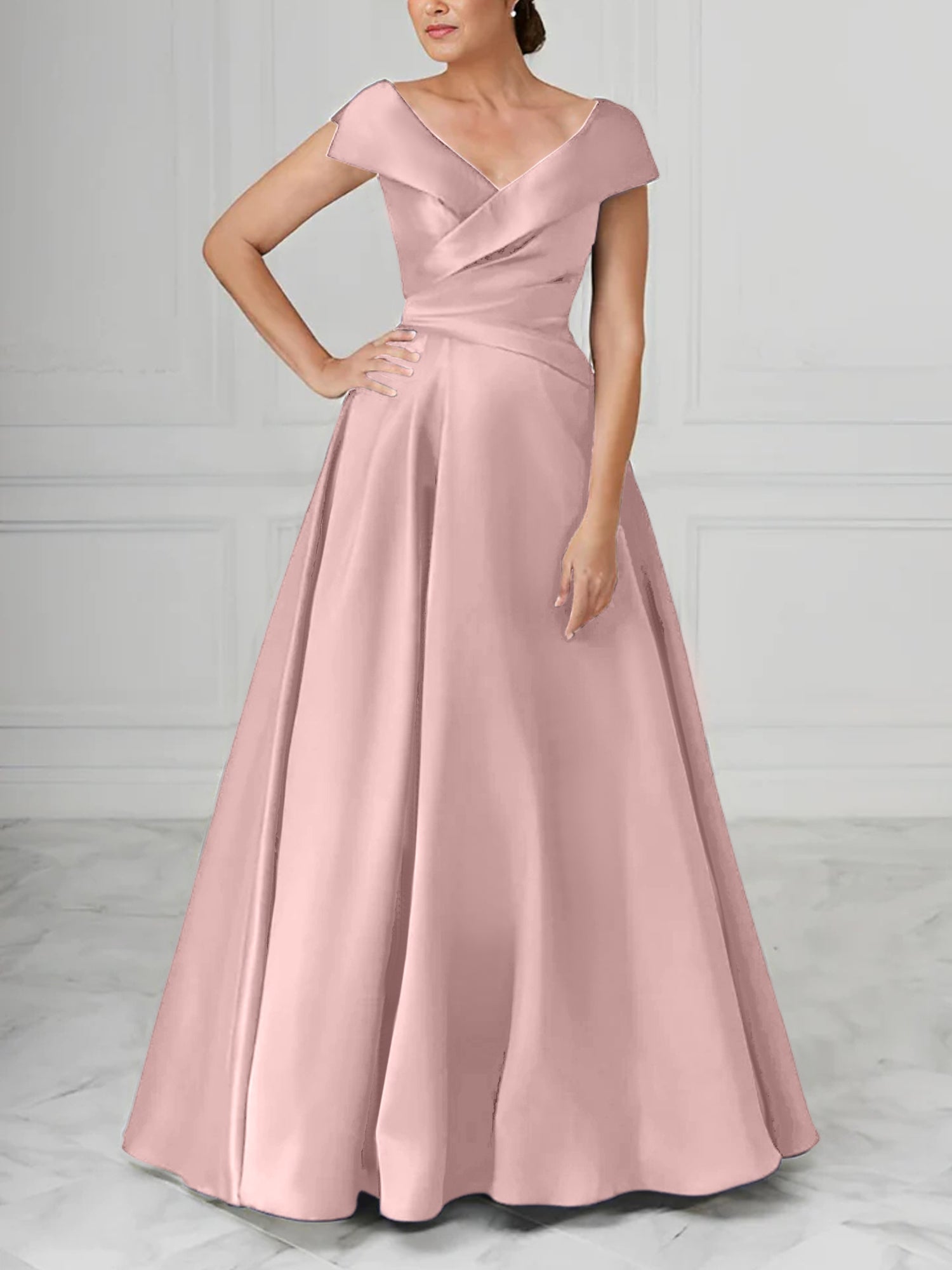 V Neck Satin A Line Mother of the Bride Dresses with Ruched Details
