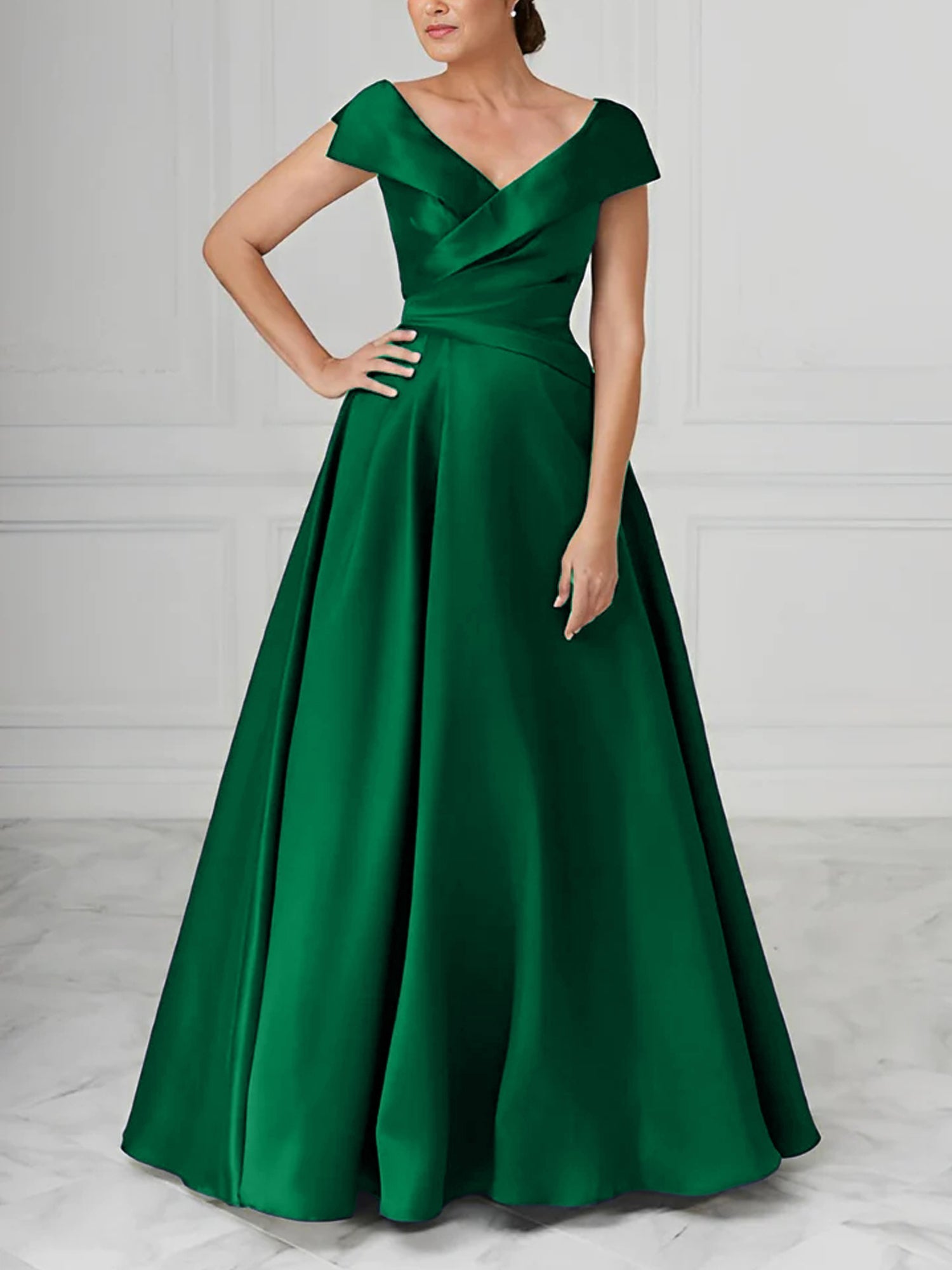 V Neck Satin A Line Mother of the Bride Dresses with Ruched Details