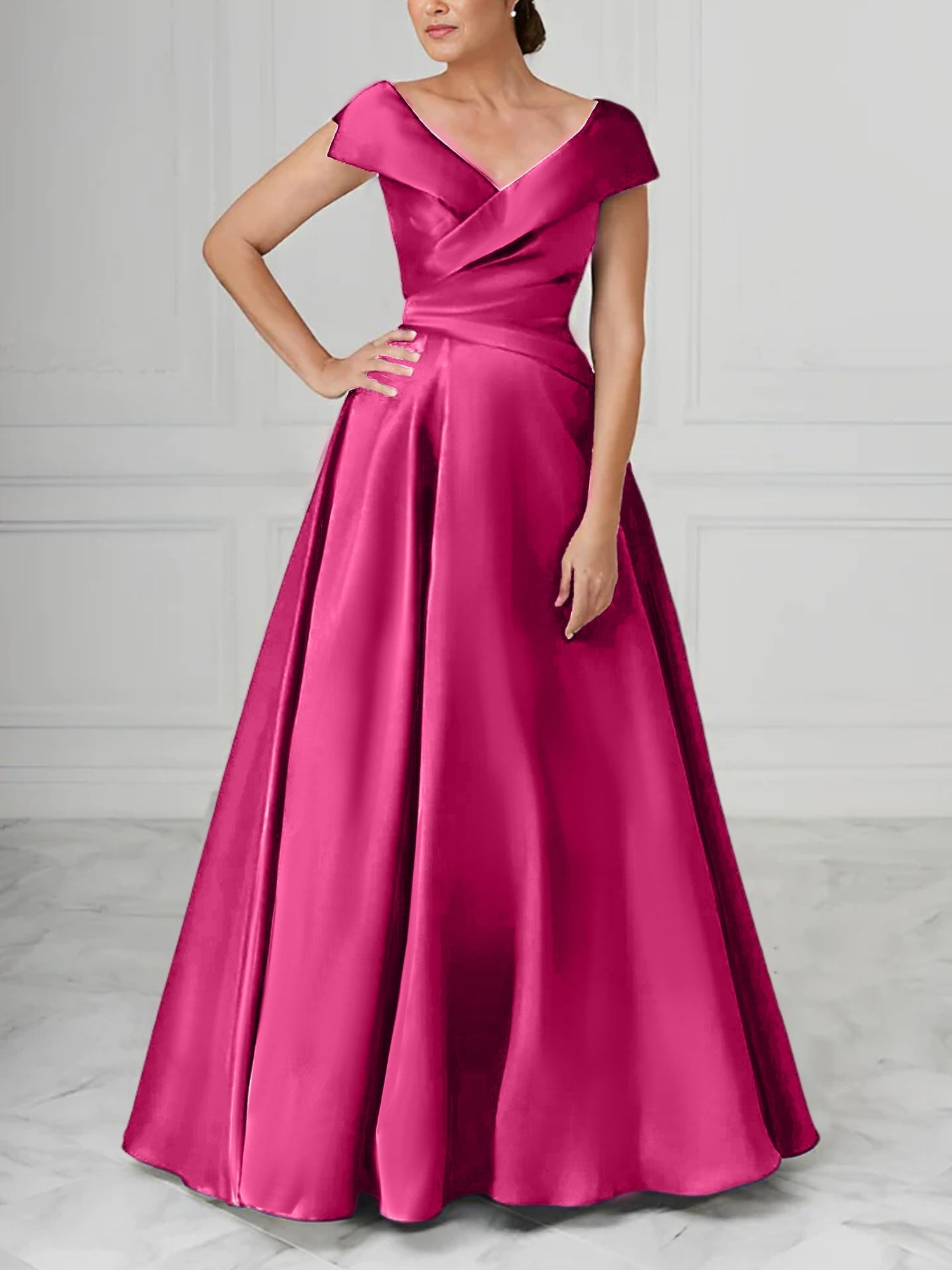 V Neck Satin A Line Mother of the Bride Dresses with Ruched Details