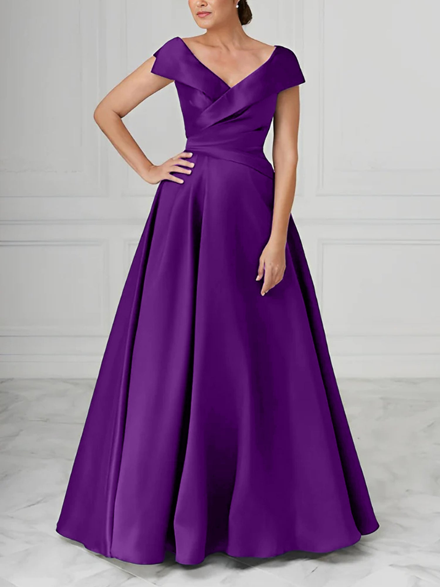 V Neck Satin A Line Mother of the Bride Dresses with Ruched Details