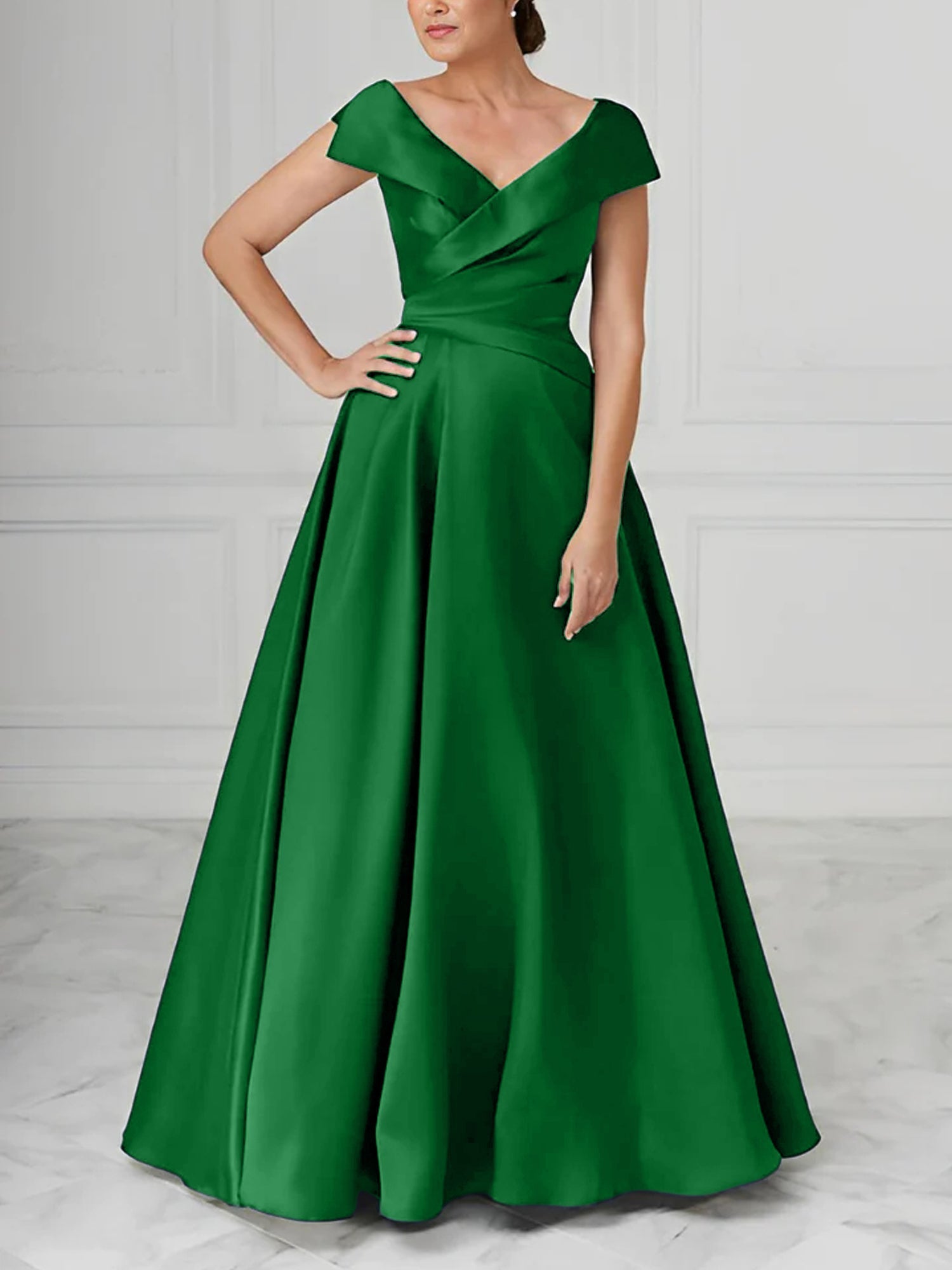 V Neck Satin A Line Mother of the Bride Dresses with Ruched Details