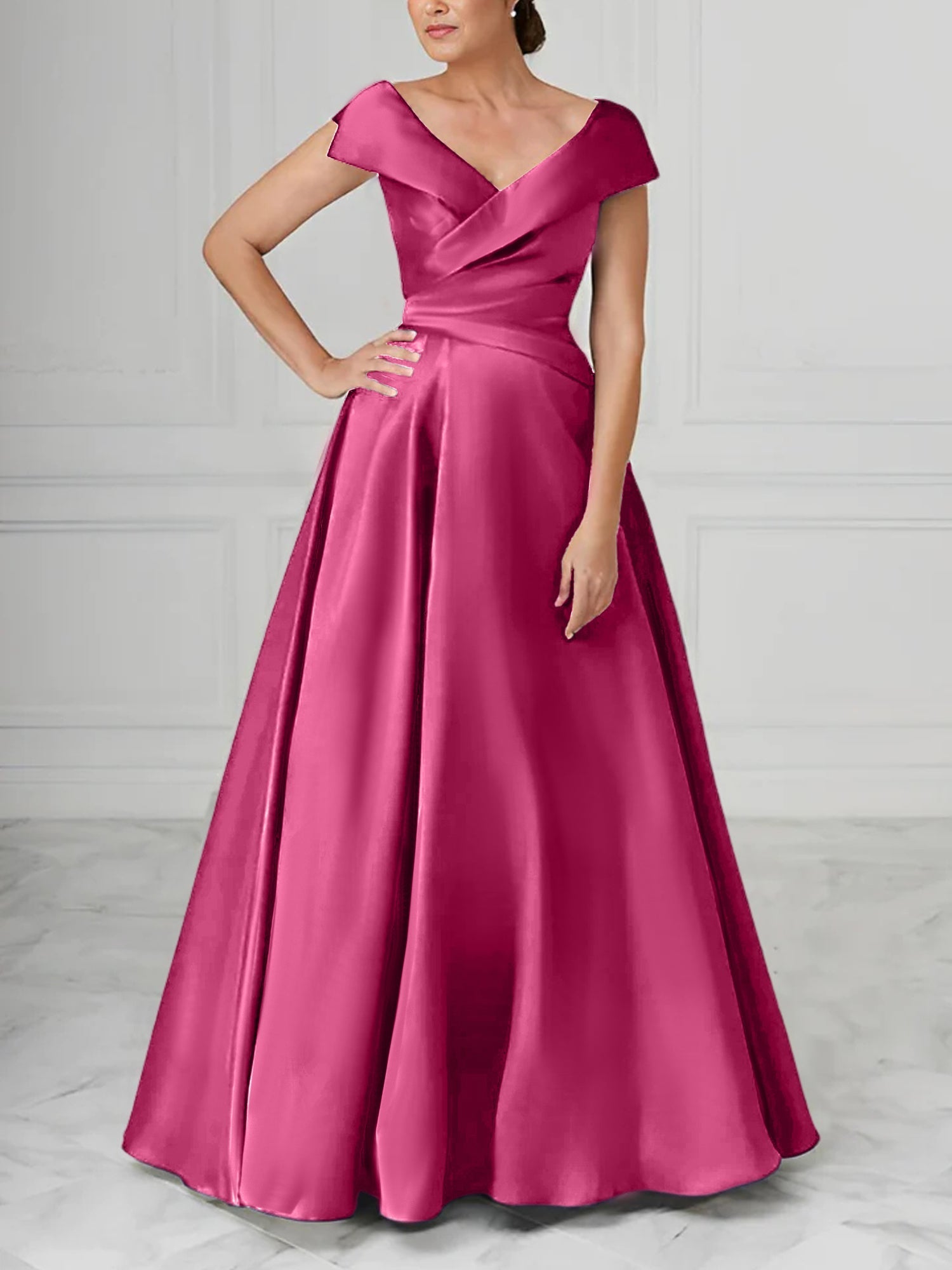 V Neck Satin A Line Mother of the Bride Dresses with Ruched Details
