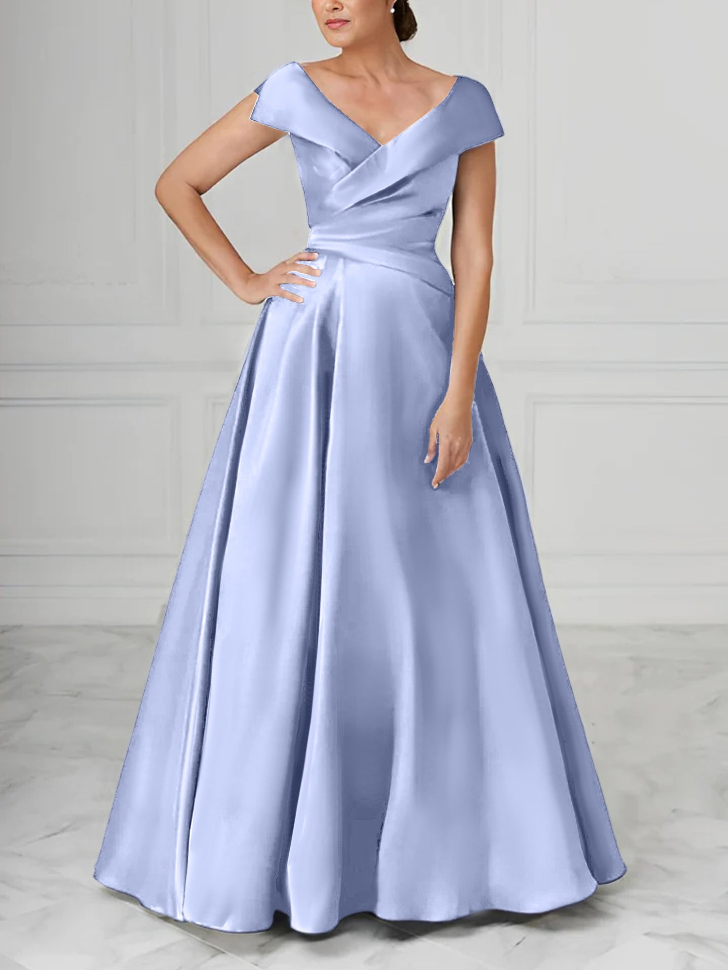 V Neck Satin A Line Mother of the Bride Dresses with Ruched Details