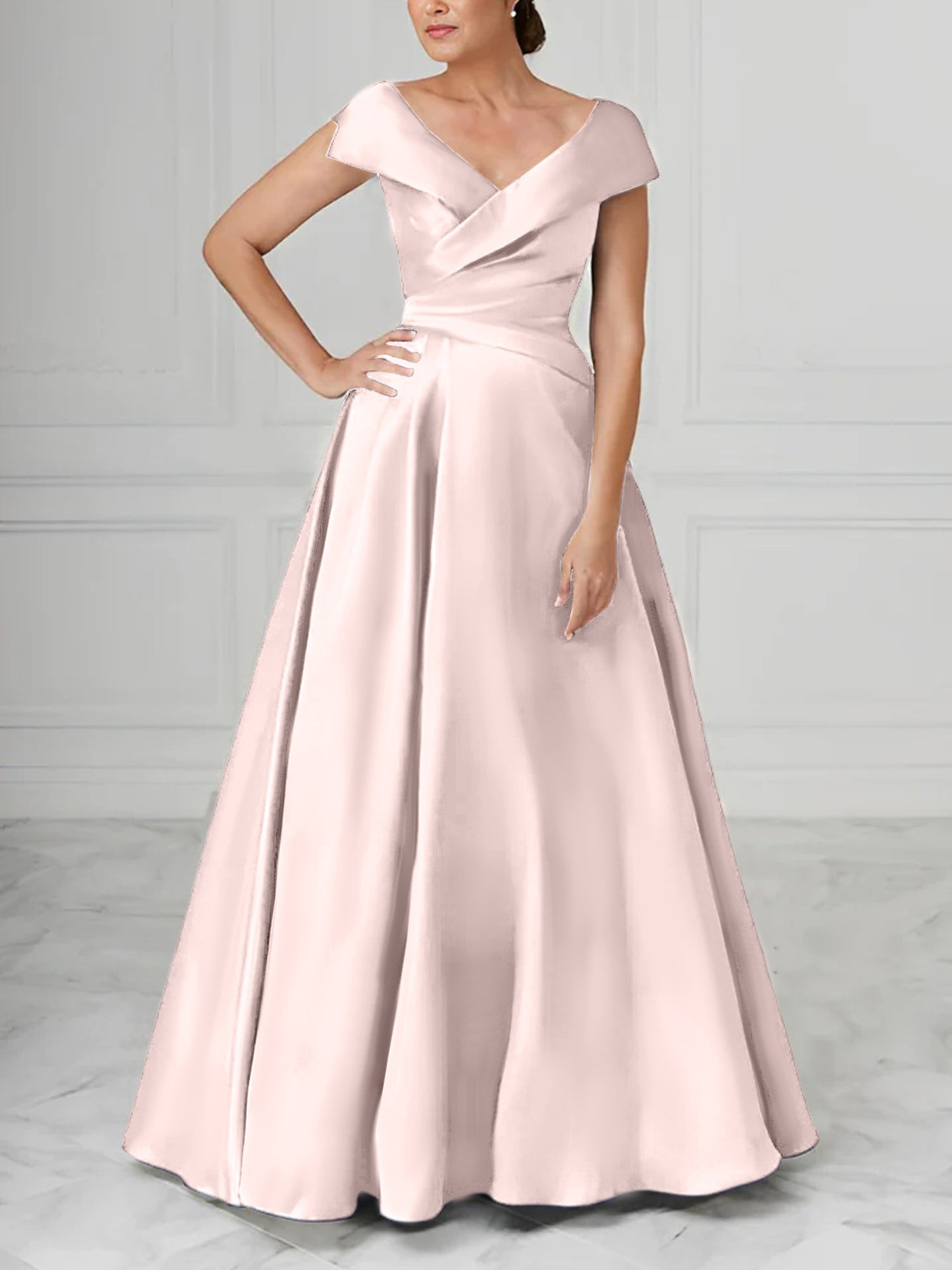 V Neck Satin A Line Mother of the Bride Dresses with Ruched Details